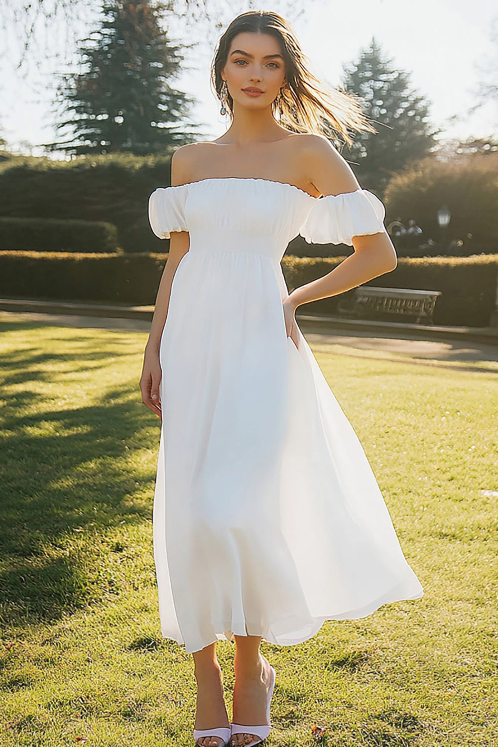 Ivory A Line Off the Shoulder Engagement Dress