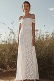 Ivory Lace Sheath Off the Shoulder Long Rehearsal Dinner Dress