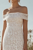 Ivory Lace Sheath Off the Shoulder Long Rehearsal Dinner Dress