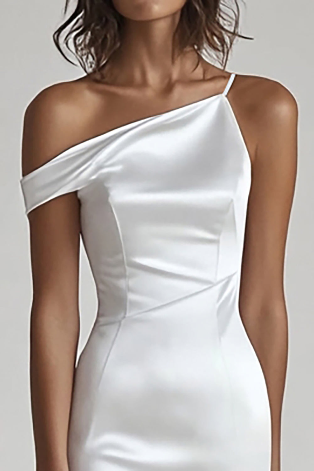 Ivory Satin One Shoulder Mermaid Long Rehearsal Dinner Dress