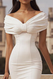 Sheath V-Neck Long Ivory Satin Engagement Dress