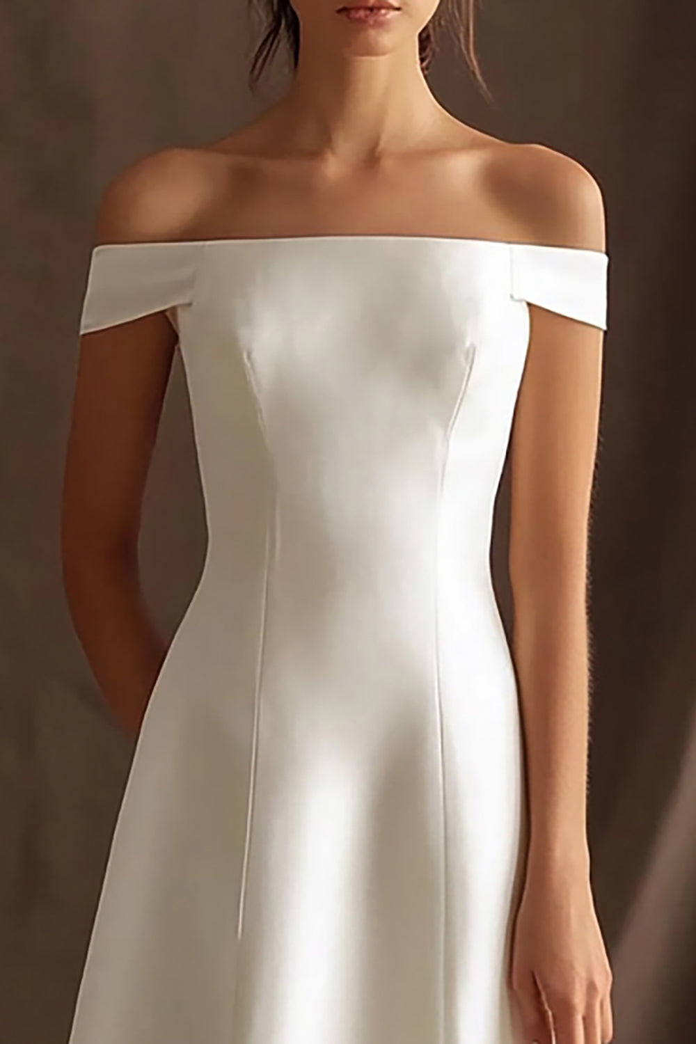 Long Satin A Line Off the Shoulder Ivory Engagement Dress