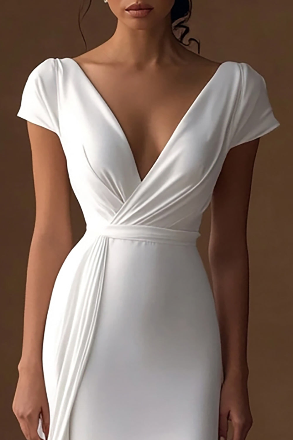 Sheath V-Neck Long Ivory Engagement Dress