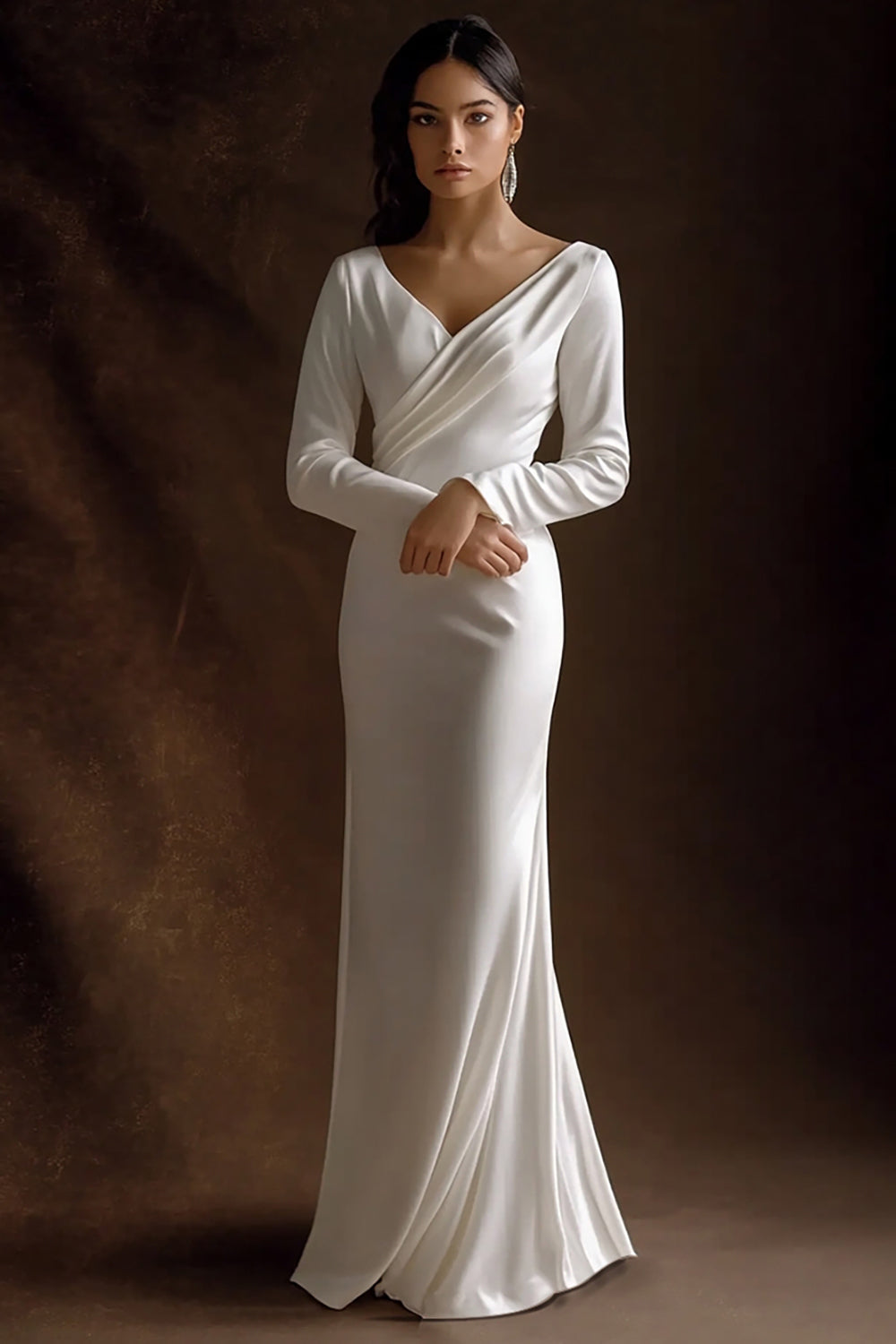 Ivory Sheath V-Neck Long Engagement Dress