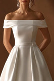 Ivory Satin A Line Off the Shoulder Long Engagement Dress
