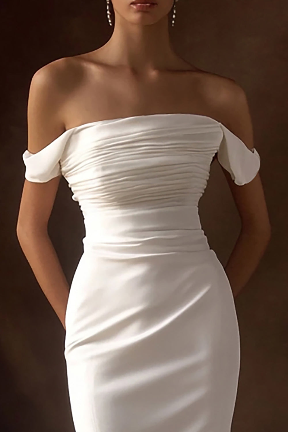 Ivory Off the Shoulder Ruched Sheath Engagement Dress