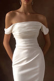 Ivory Off the Shoulder Ruched Sheath Engagement Dress