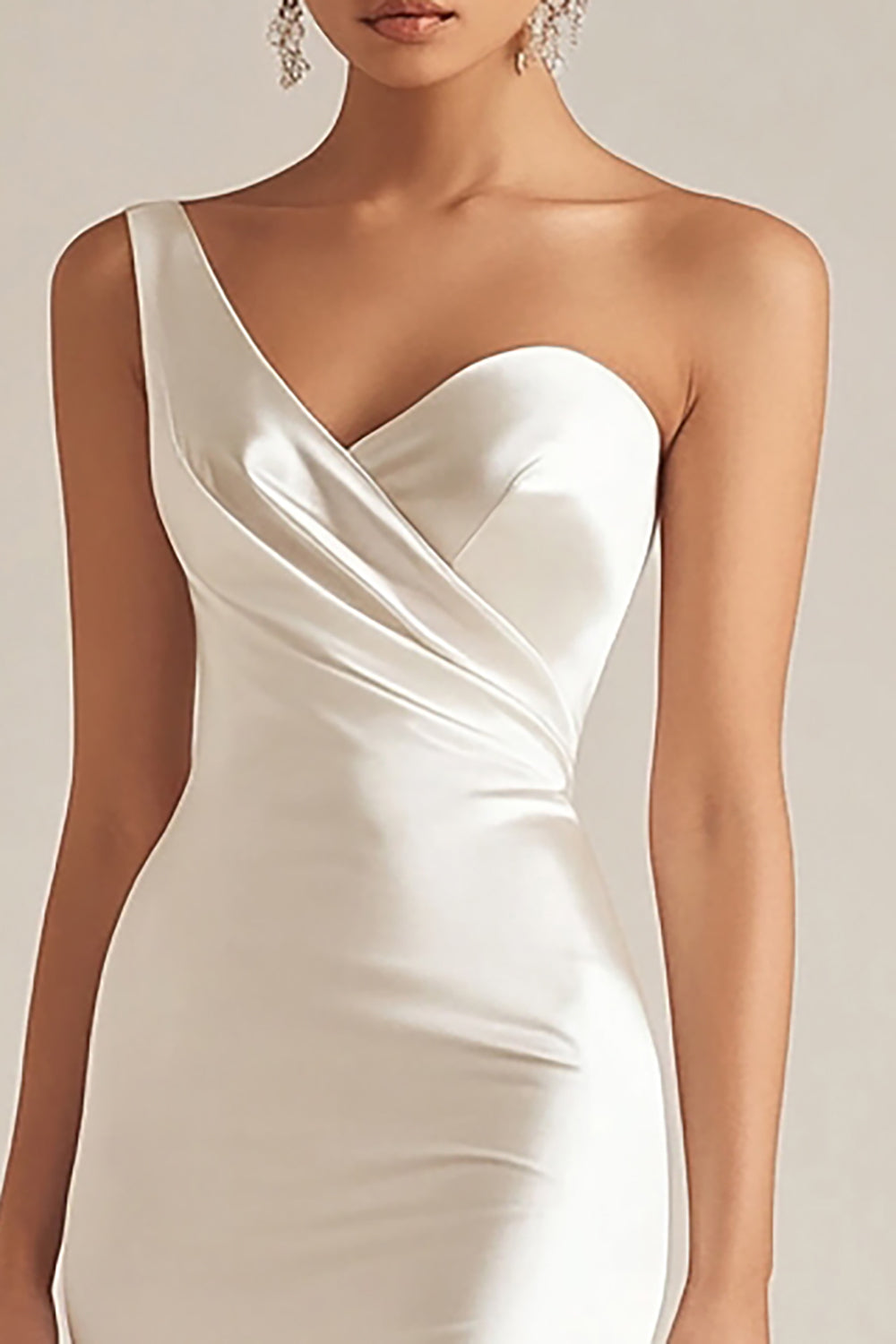 Ivory Sheath One Shoulder Long Engagement Dress with Slit