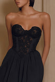 A Line Simple Chiffon Little Black Dress with Lace