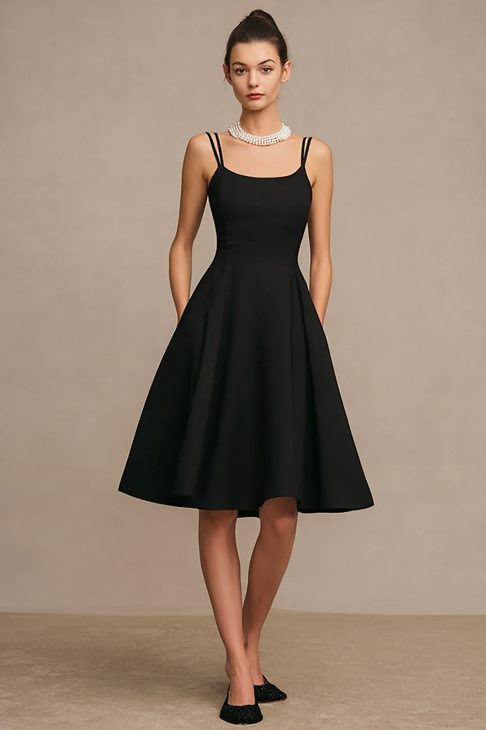 Satin A Line Midi Little Black Dress