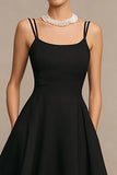 Satin A Line Midi Little Black Dress