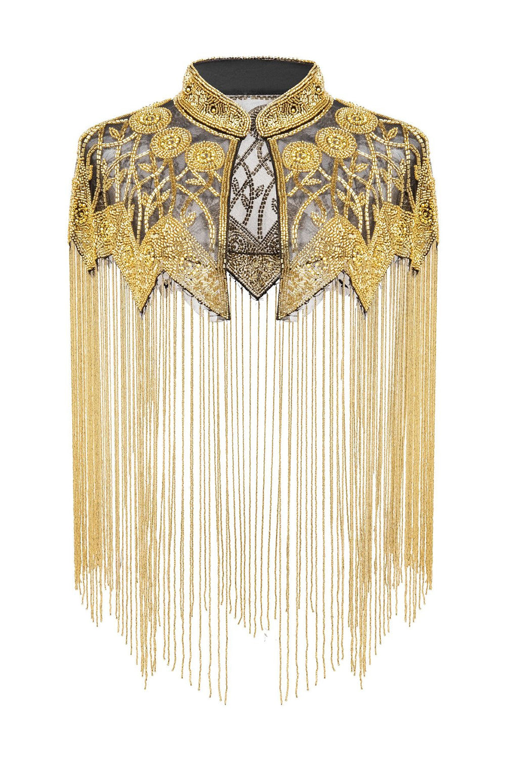 Sparkly Black Golden Fringed Beaded 1920s Cape