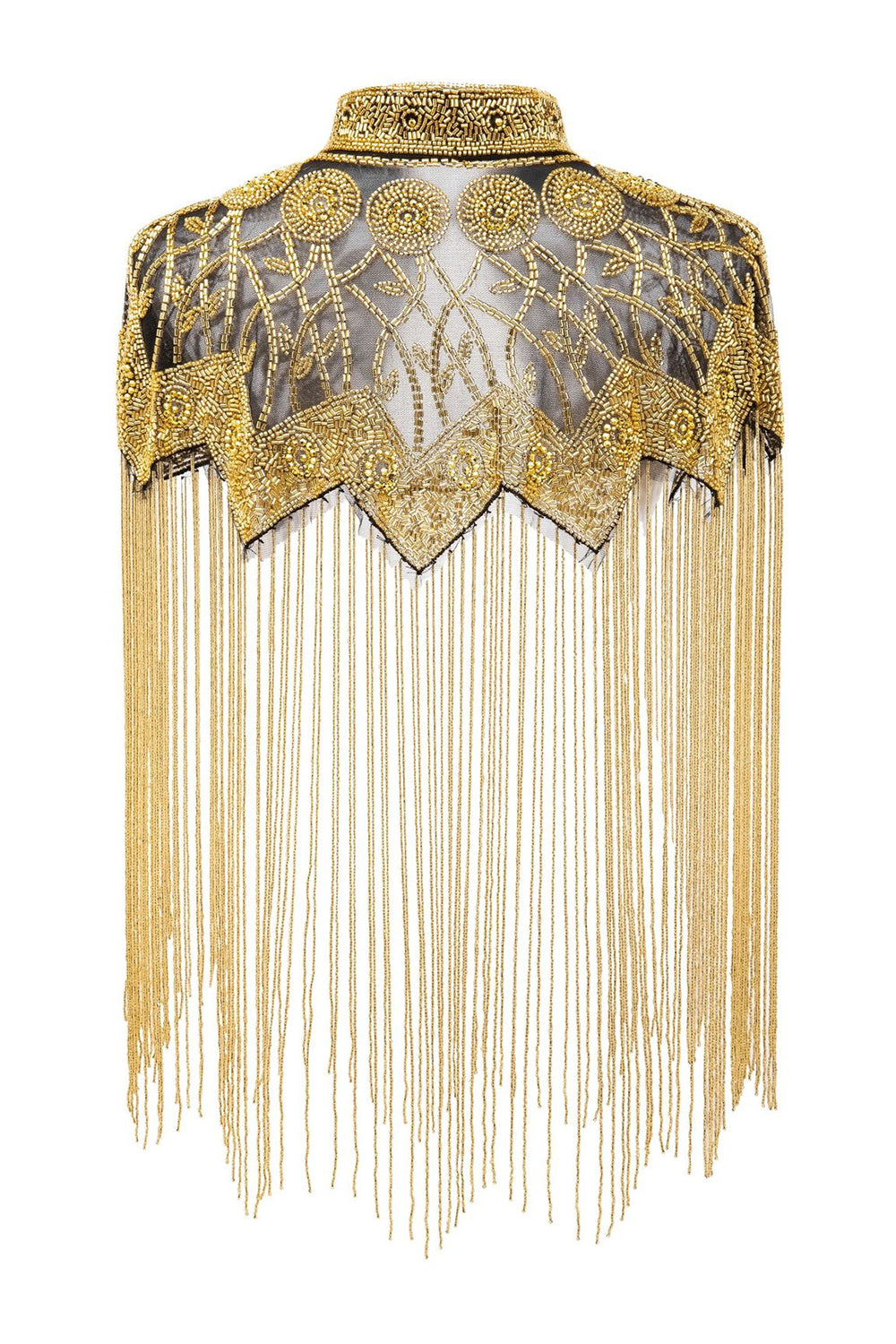Sparkly Black Golden Fringed Beaded 1920s Cape