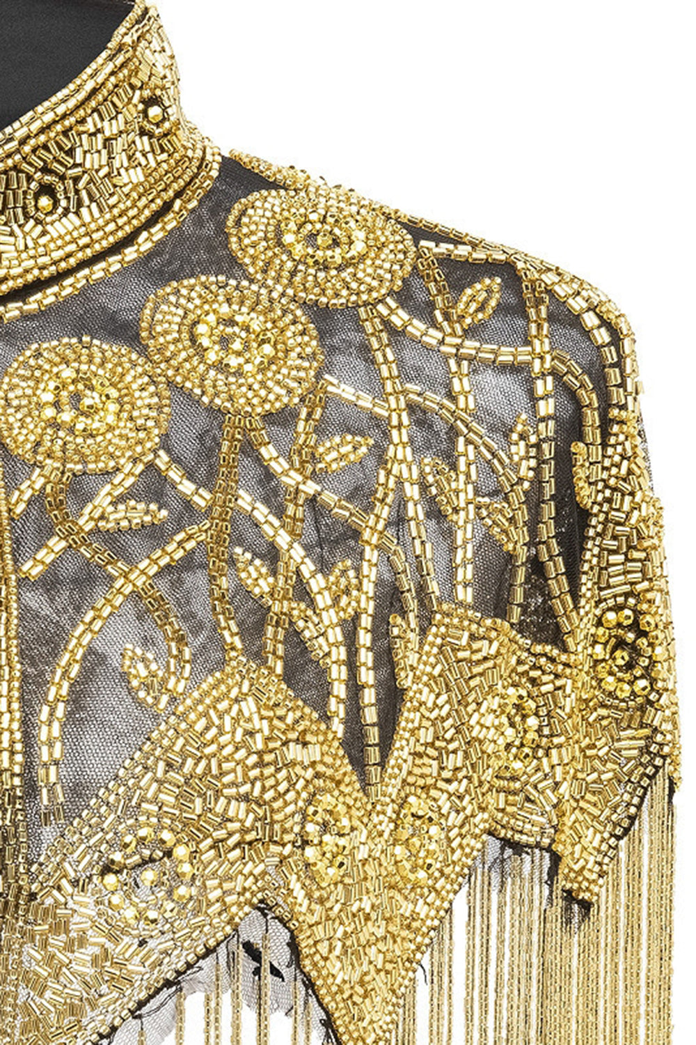 Sparkly Black Golden Fringed Beaded 1920s Cape