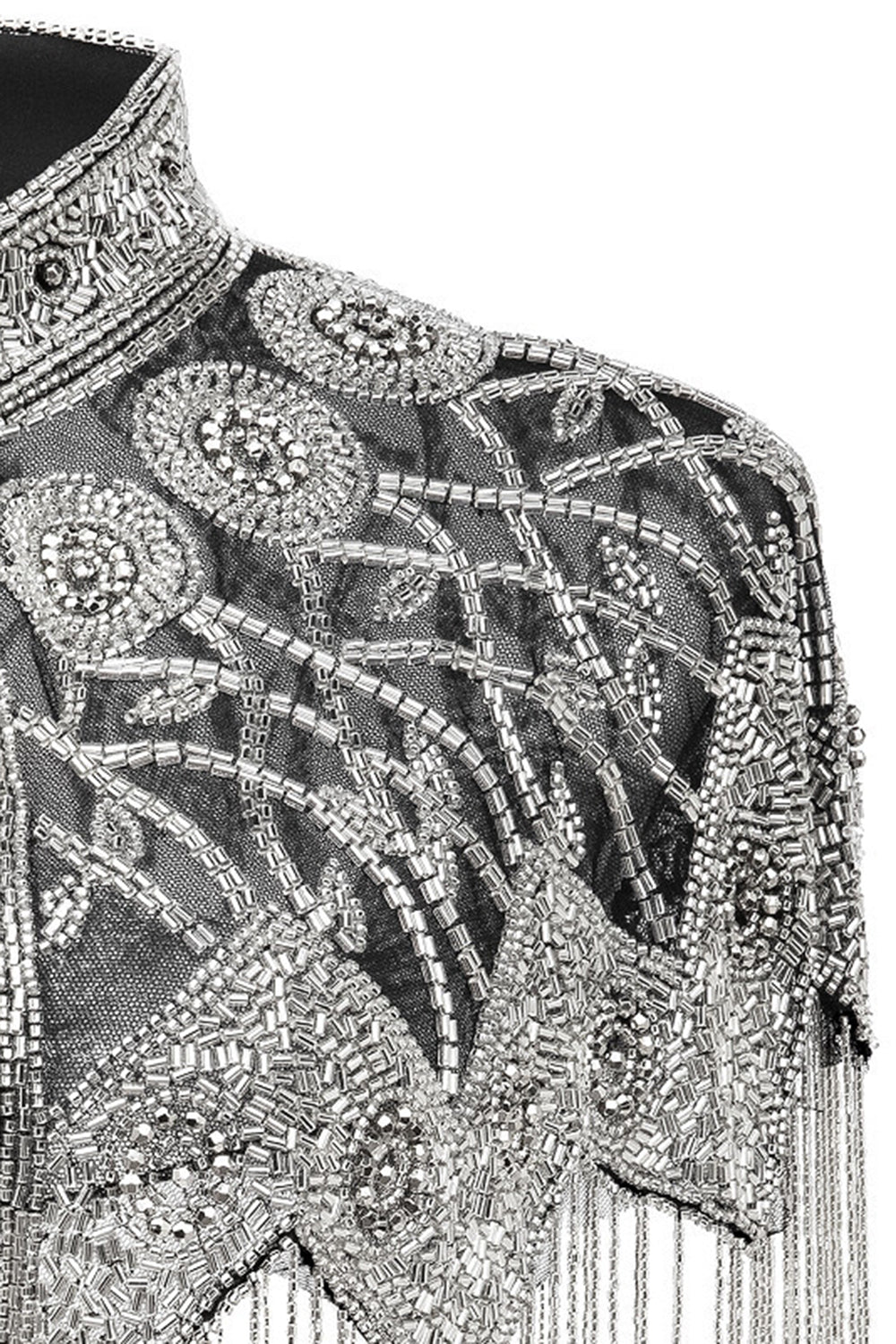 Sparkly Black Golden Fringed Beaded 1920s Cape
