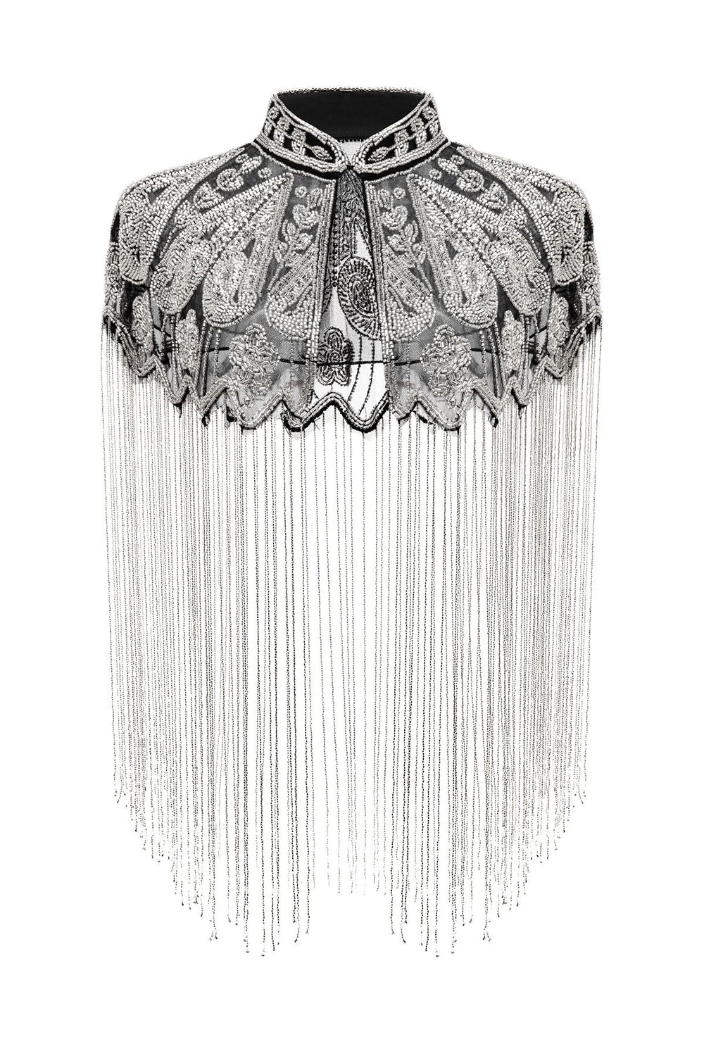 Sparkly Black Golden Beaded Fringed 1920s Cape