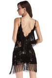 Sparkly Black Short Tight Spaghetti Straps Homecoming Dress with Fringes
