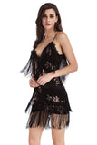 Sparkly Black Short Tight Spaghetti Straps Homecoming Dress with Fringes