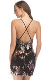 Sparkly Black Tight Sequin Spaghetti Straps Homecoming Dress with Slit