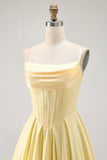 Yellow Strapless A-Line Corset Homecoming Dress with Beading