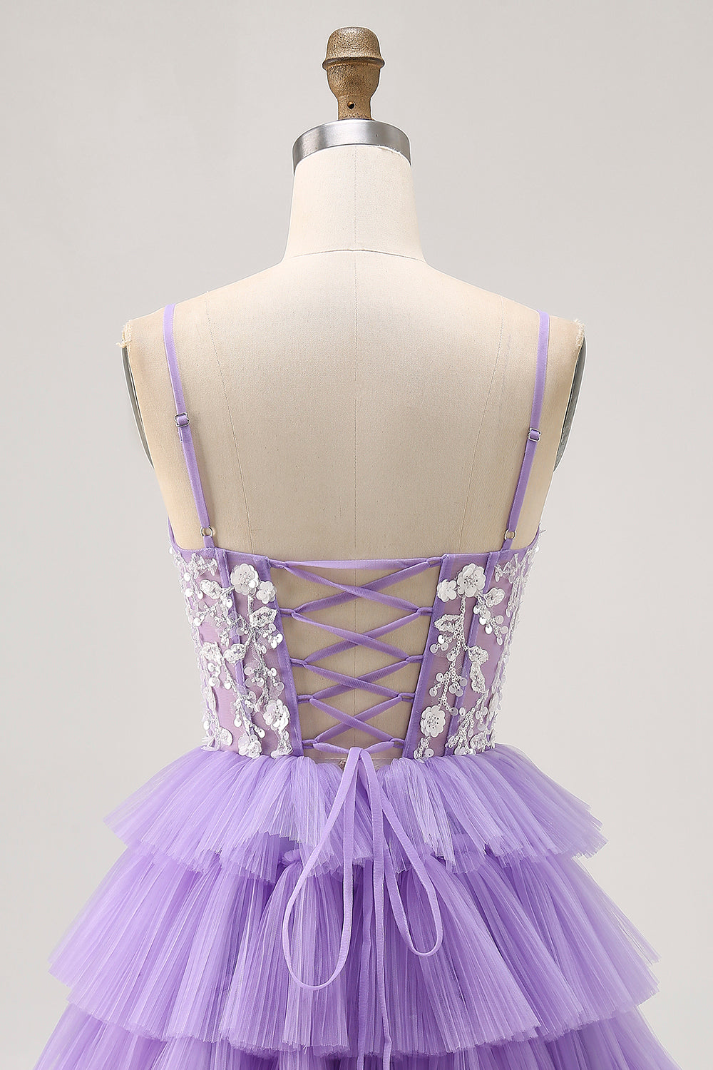 Lavender Corset Tiered A Line Homecoming Dress with Appliques