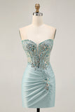 Grey Green Bodycon Strapless Homecoming Dress with Sequins