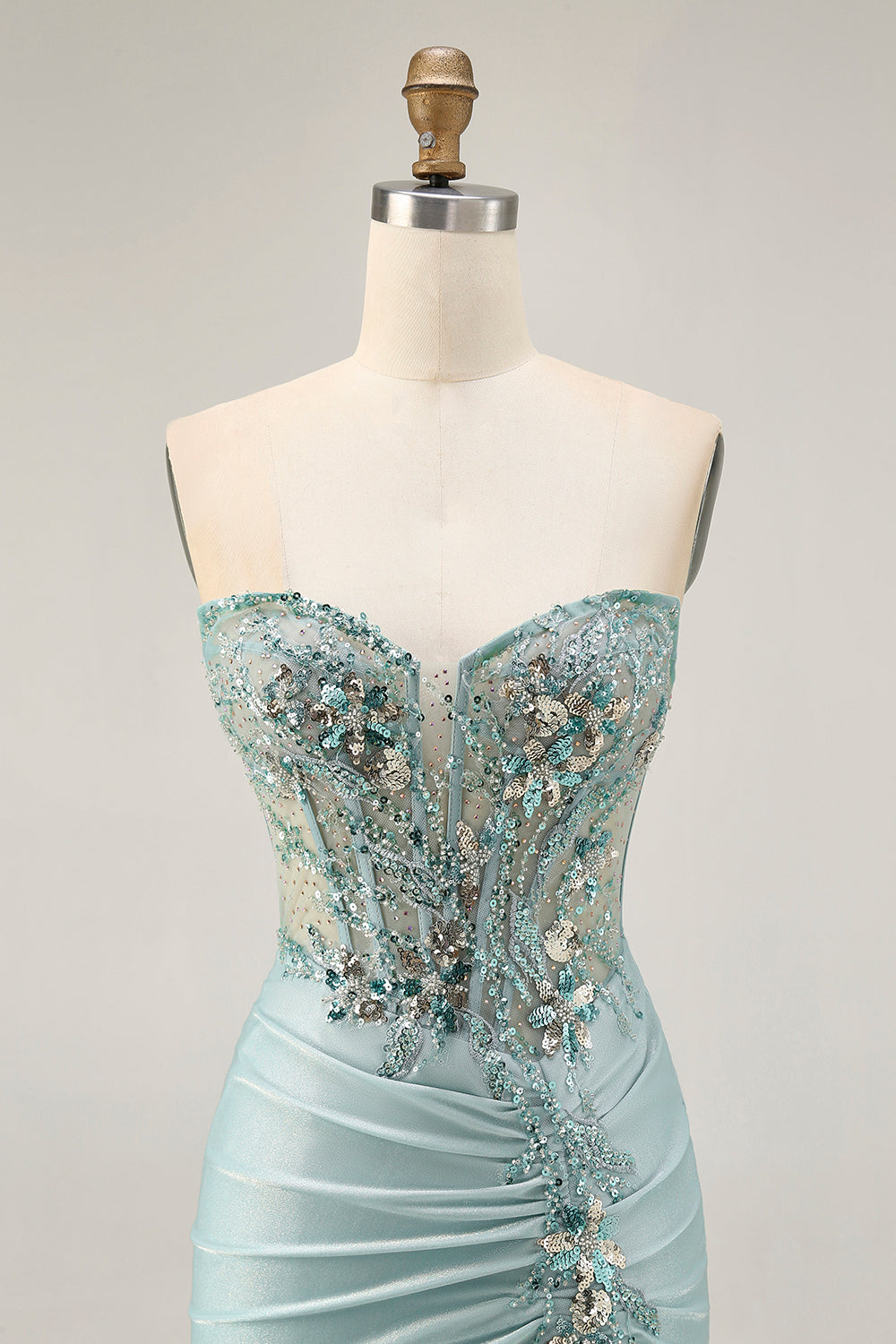Grey Green Bodycon Strapless Homecoming Dress with Sequins