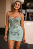 Sparkly Grey Green Bodycon Strapless Short Homecoming Dress with Lace Up Back