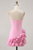 Strapless Pink Bodycon Homecoming Dress with 3D Flowers