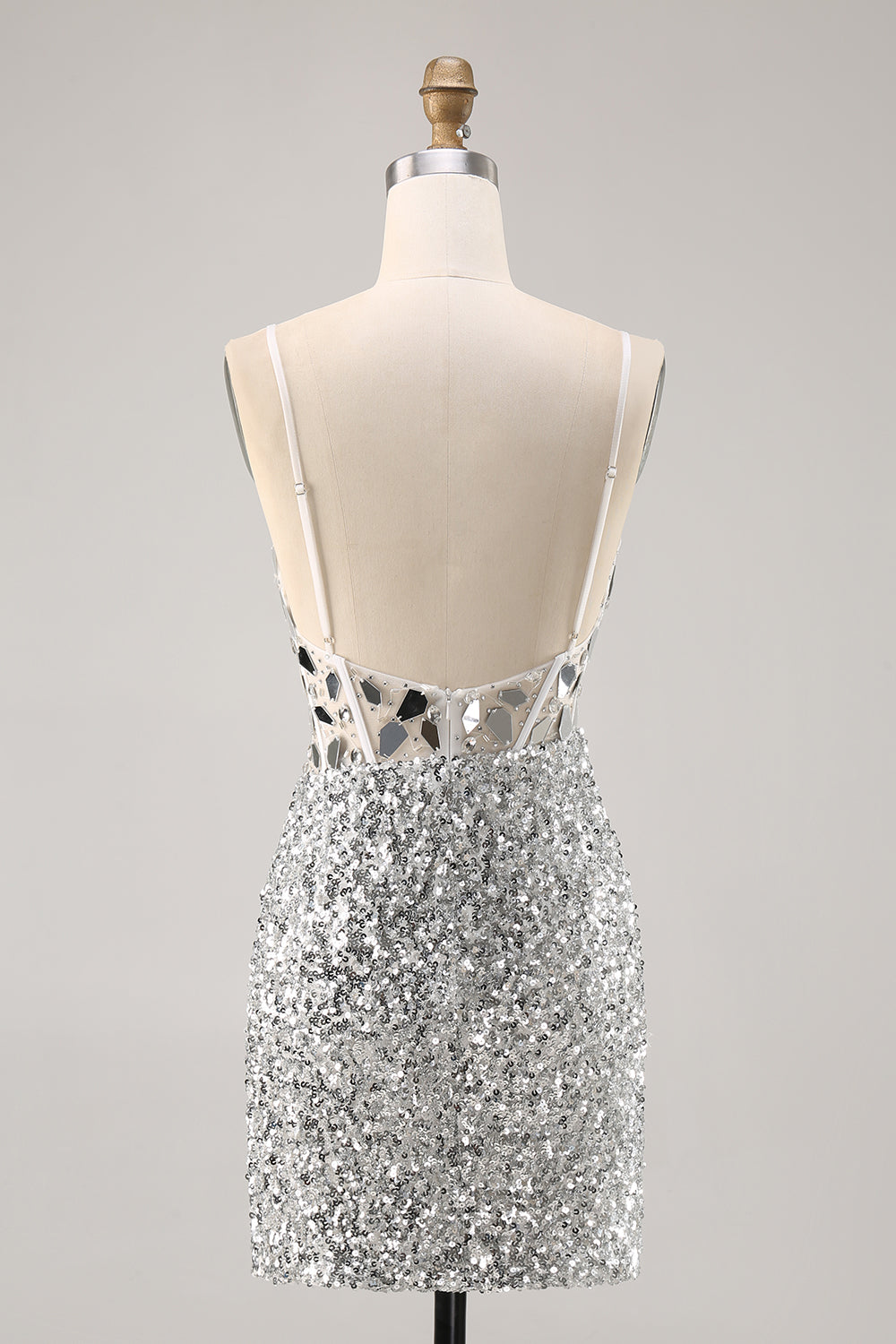 Silver V Neck Bodycon Corset Mirror Homecoming Dress