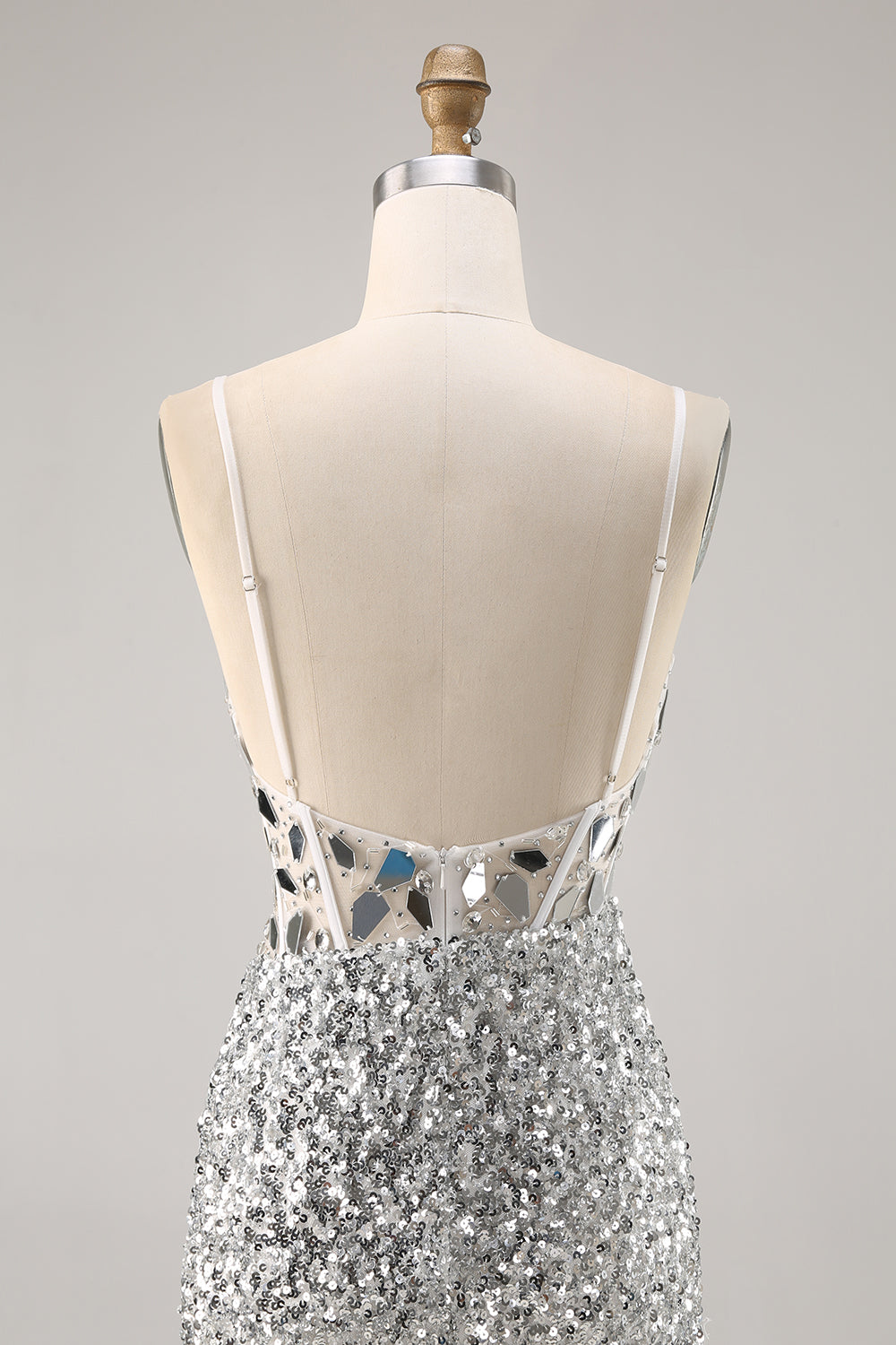 Silver V Neck Bodycon Corset Mirror Homecoming Dress