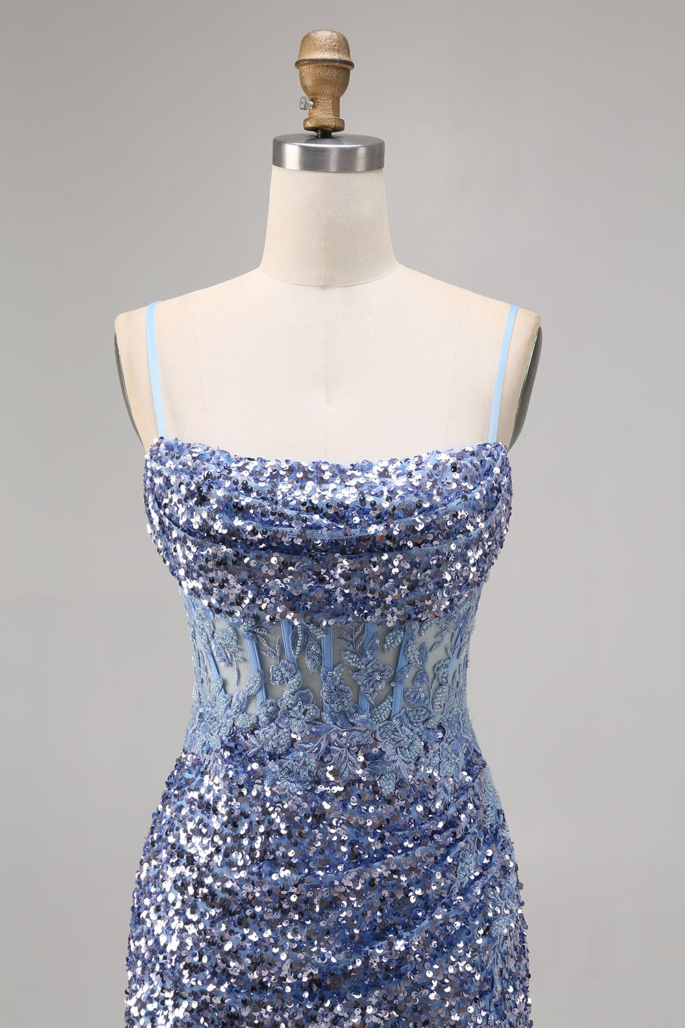 Corset Grey Blue Bodycon Sequins Homecoming Dress with Slit