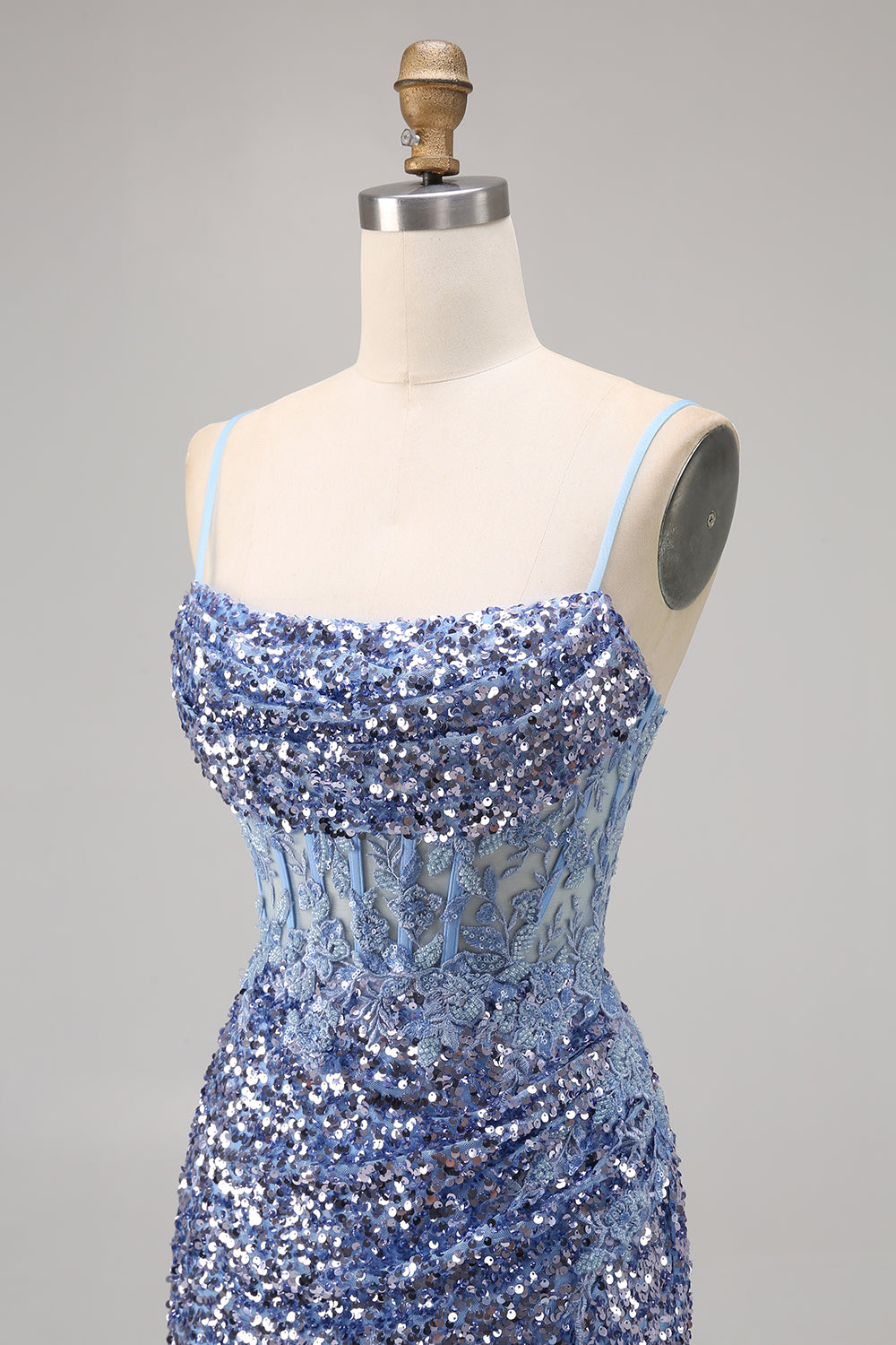 Corset Grey Blue Bodycon Sequins Homecoming Dress with Slit
