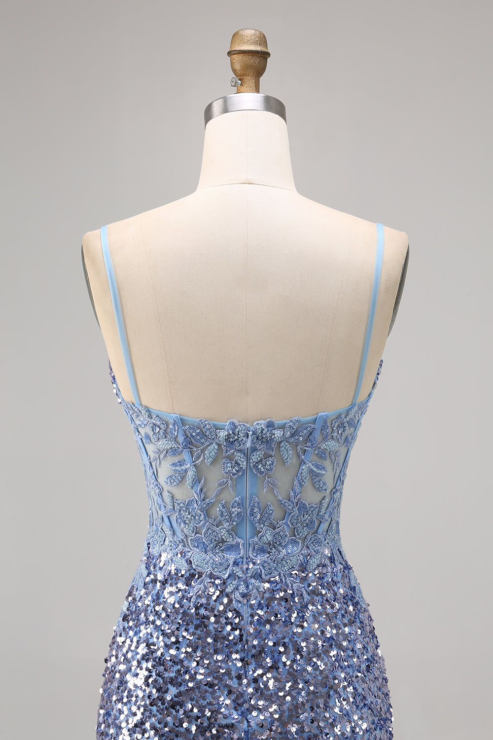 Corset Grey Blue Bodycon Sequins Homecoming Dress with Slit