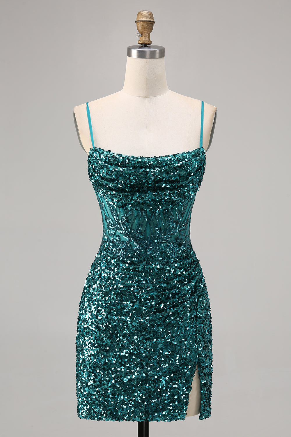 Corset Grey Blue Bodycon Sequins Homecoming Dress with Slit