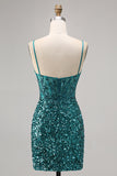 Corset Grey Blue Bodycon Sequins Homecoming Dress with Slit
