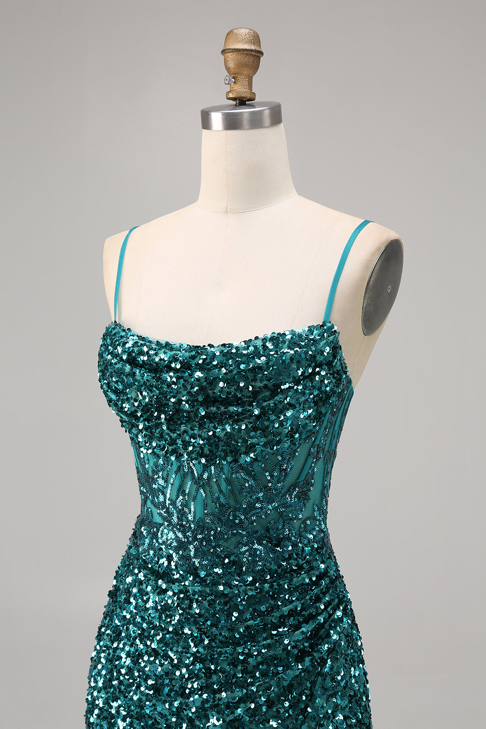Corset Grey Blue Bodycon Sequins Homecoming Dress with Slit