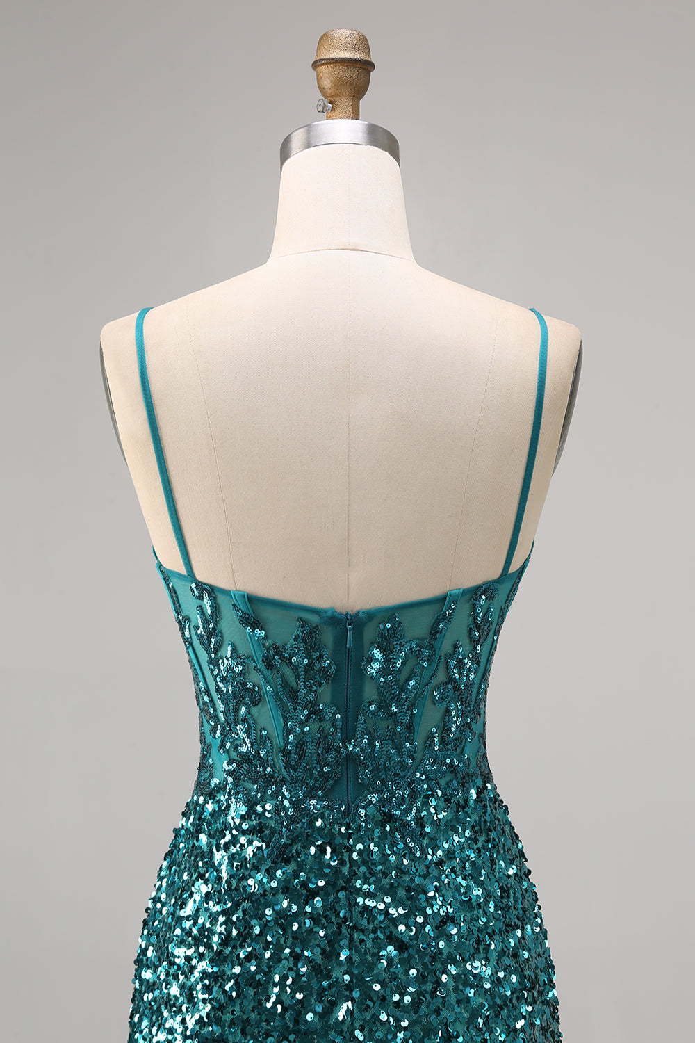 Corset Grey Blue Bodycon Sequins Homecoming Dress with Slit