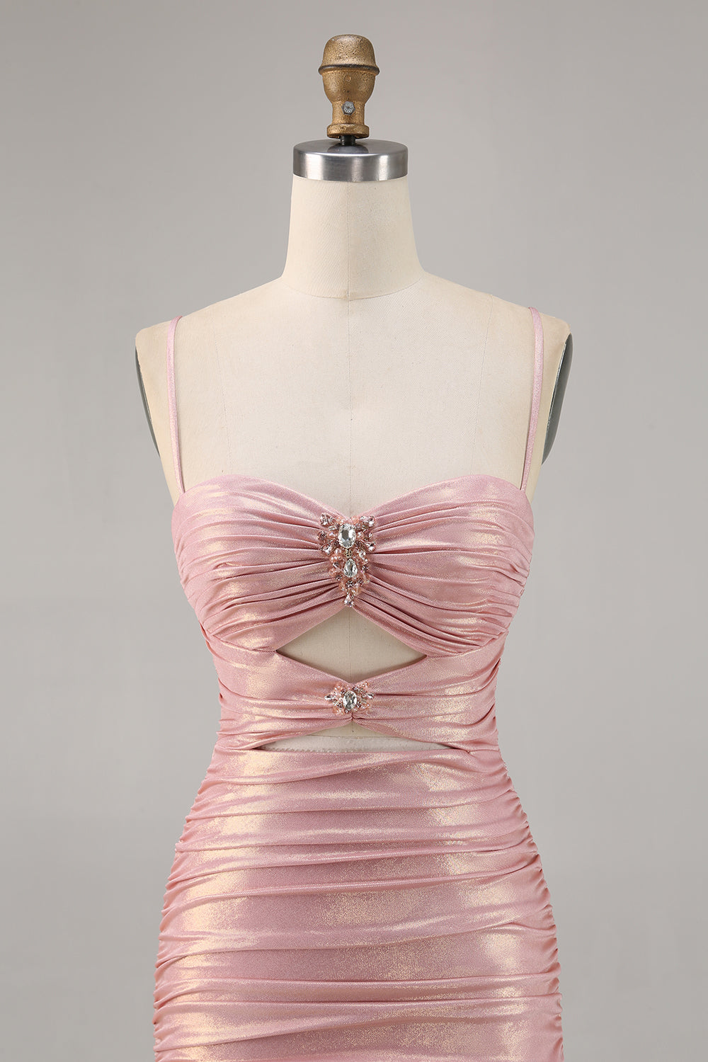 Glitter Blush Cut Out Ruched Tight Homecoming Dress