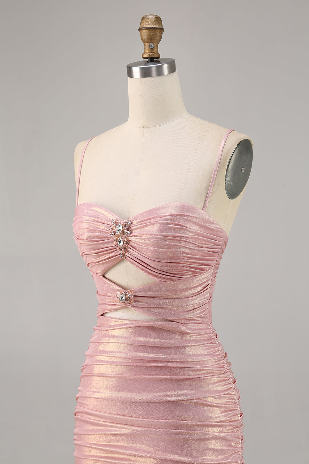 Glitter Blush Cut Out Ruched Tight Homecoming Dress