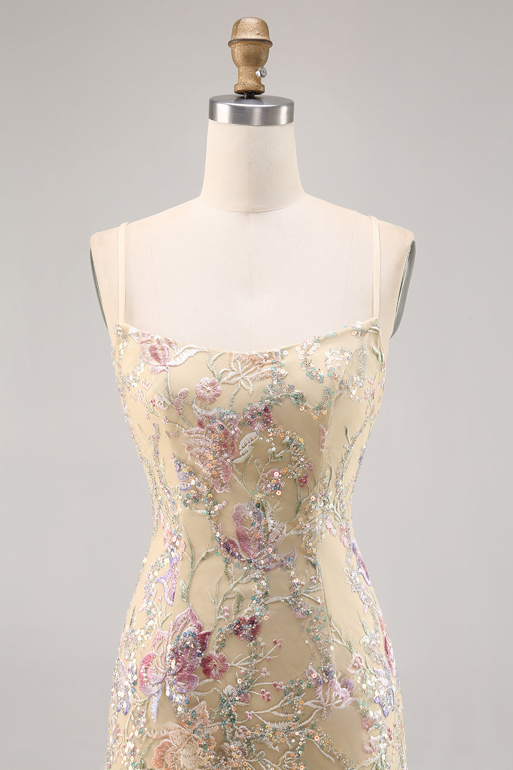 Sparkly Apricot Floral Embroidered Bodycon Homecoming Dress