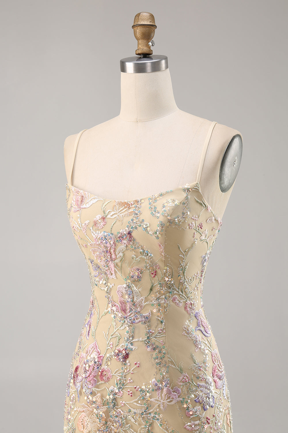 Sparkly Apricot Floral Embroidered Bodycon Homecoming Dress