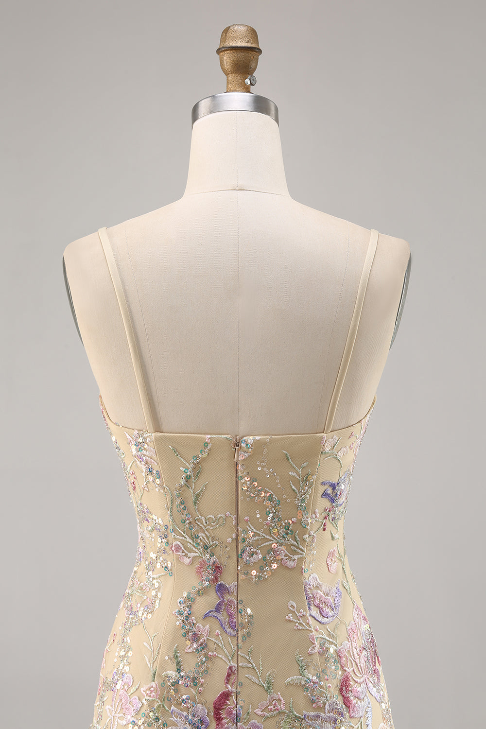 Sparkly Apricot Floral Embroidered Bodycon Homecoming Dress