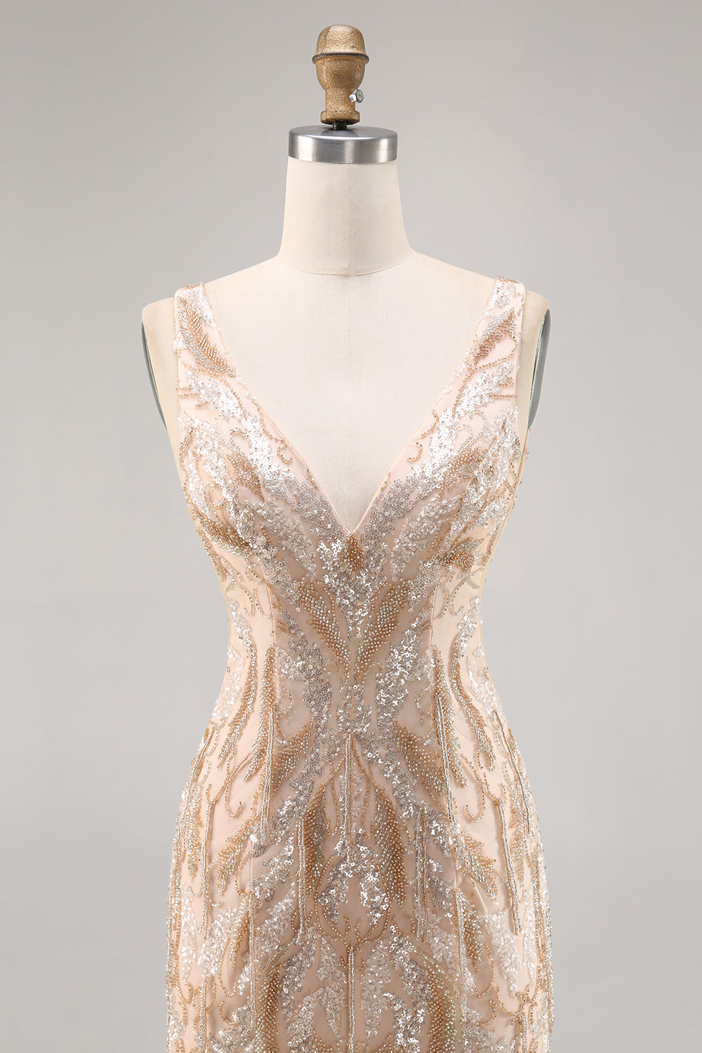 Sparkly Champagne Bodycon Beaded Homecoming Dress with Sequins