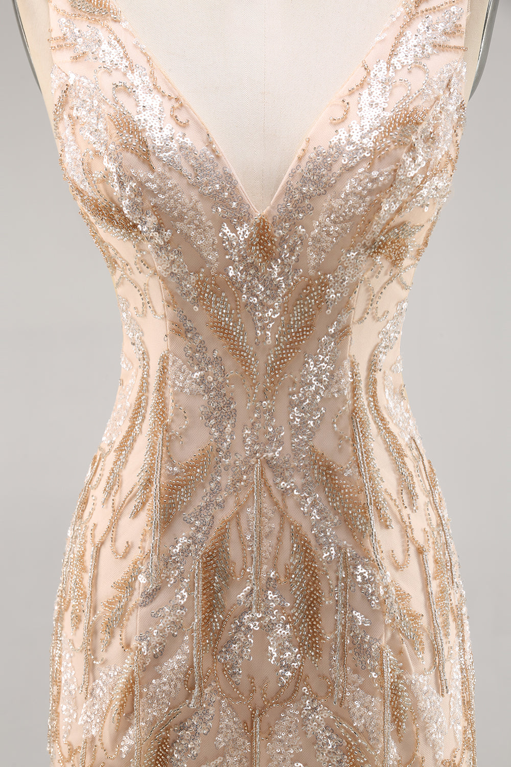 Sparkly Champagne Bodycon Beaded Homecoming Dress with Sequins