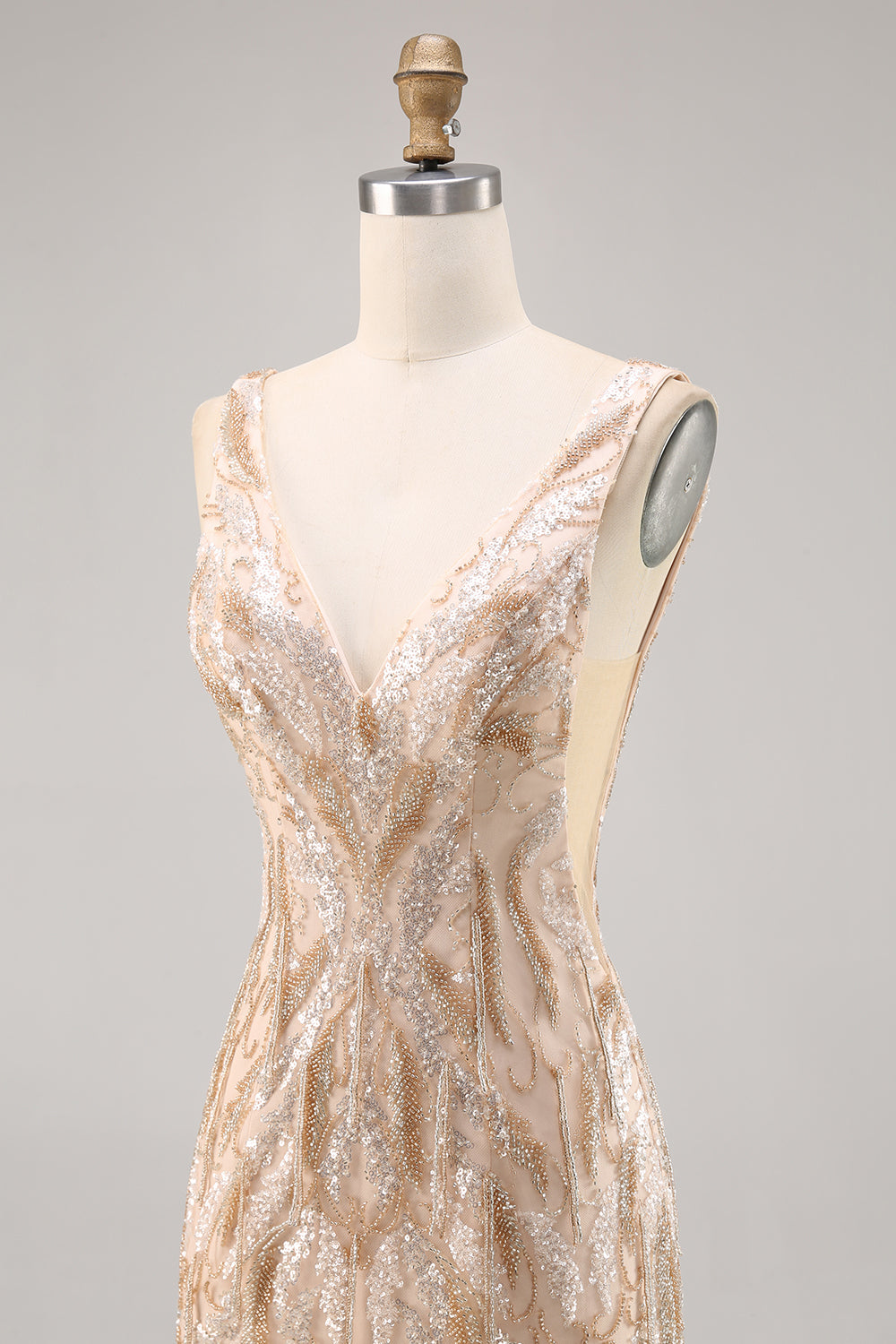Sparkly Champagne Bodycon Beaded Homecoming Dress with Sequins