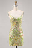 Sparkly Green Sequins Backless Bodycon Homecoming Dress with Beading