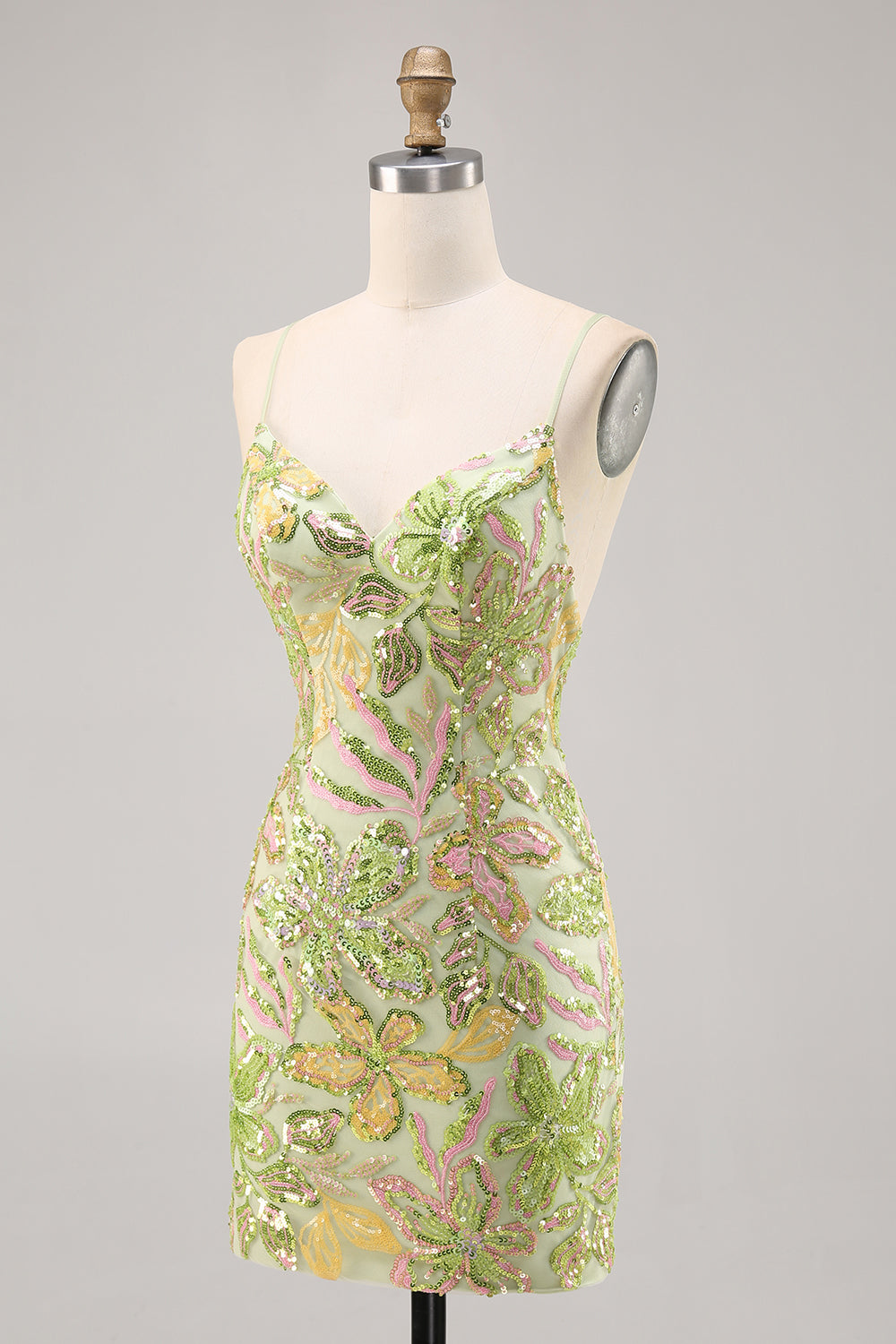 Sparkly Green Sequins Backless Bodycon Homecoming Dress with Beading
