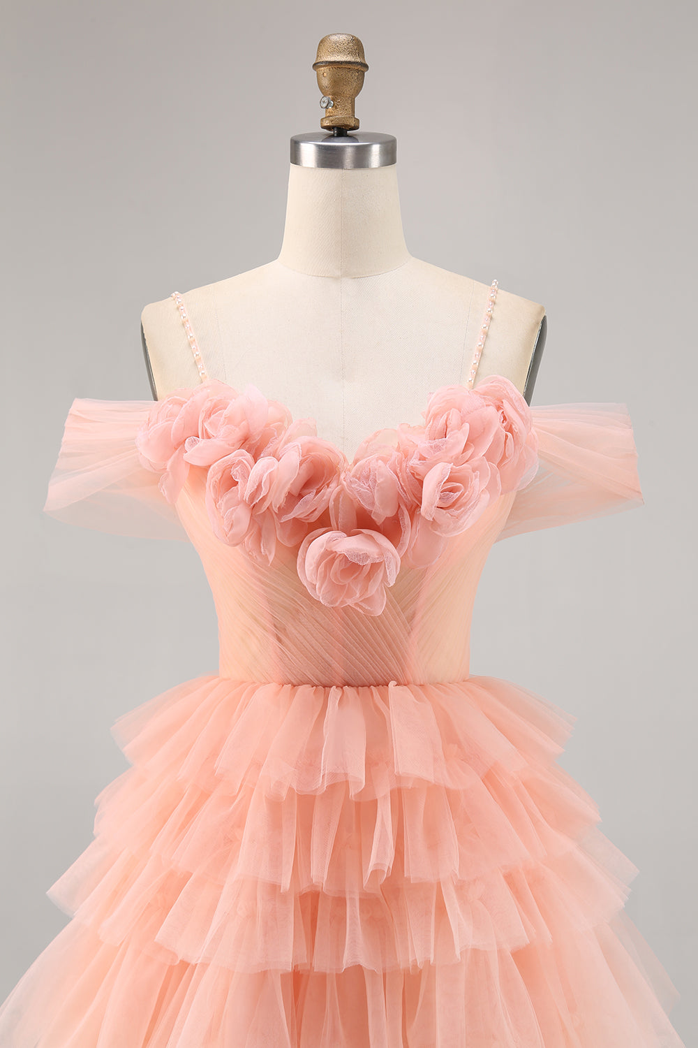 Cute Blush A-Line Tiered Short Homecoming Dress with 3D Flowers