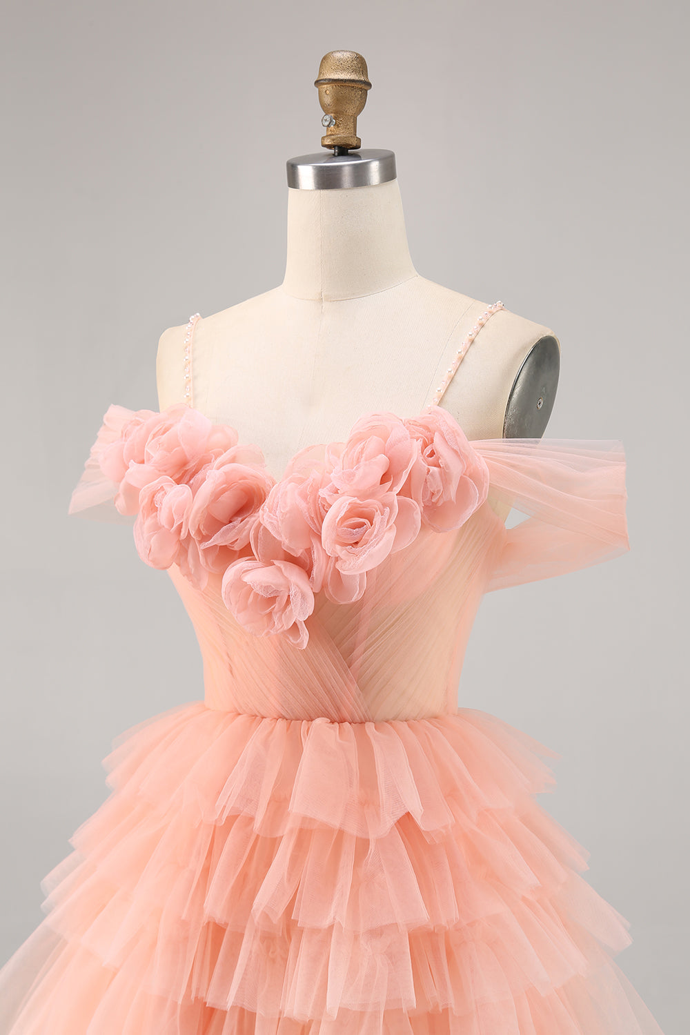 Cute Blush A-Line Tiered Short Homecoming Dress with 3D Flowers